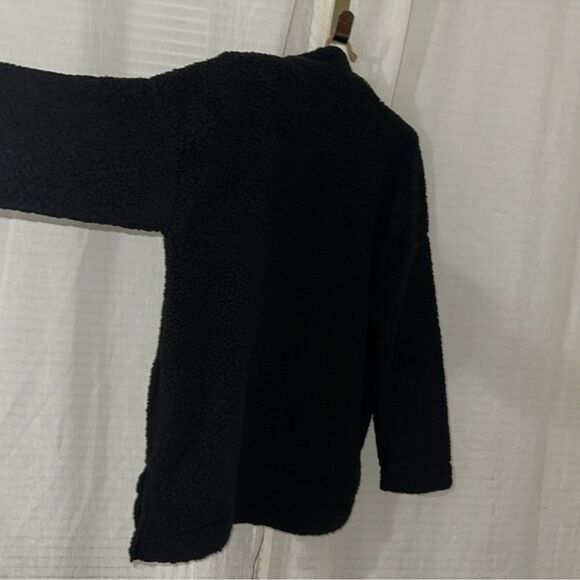 aerie S Black Fluff Quarter Snap Front Lightweight Sherpa Pullover Sweatshirt - Picture 7 of 14